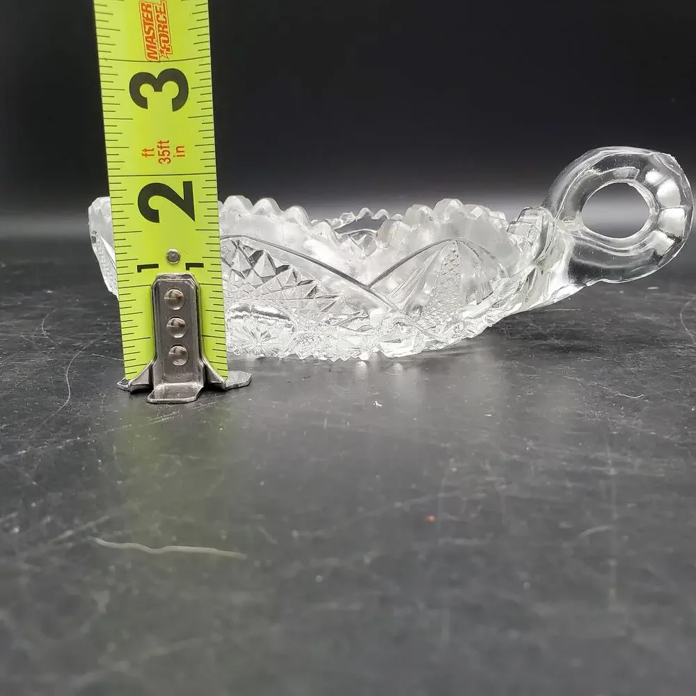 Vintage Clear Pressed Glass Nappy Dish Handled Bowl Starburst Daisy Pattern